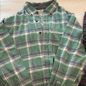 L.L. Bean flannel Teal and White blue Plaid Men's Shirt